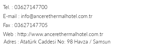 Ancere Thermal Hotel telefon numaralar, faks, e-mail, posta adresi ve iletiim bilgileri